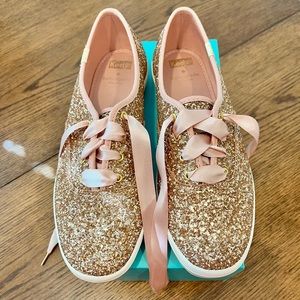 Keds x kate spade new york Glitter Dipped Satin Lace Sneakers- Never Worn Size 9